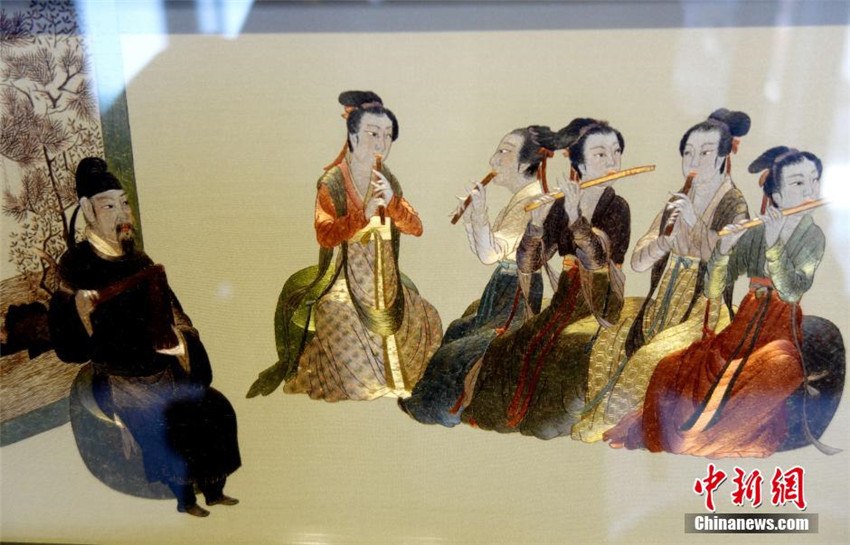 Schöne Shu-Stickereien im Daci-Tempel in Chengdu präsentiert