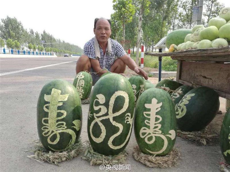 Drei Tonnen Wassermelonen mit chinesischen Schriftzeichen gehen weg wie warme Semmeln
