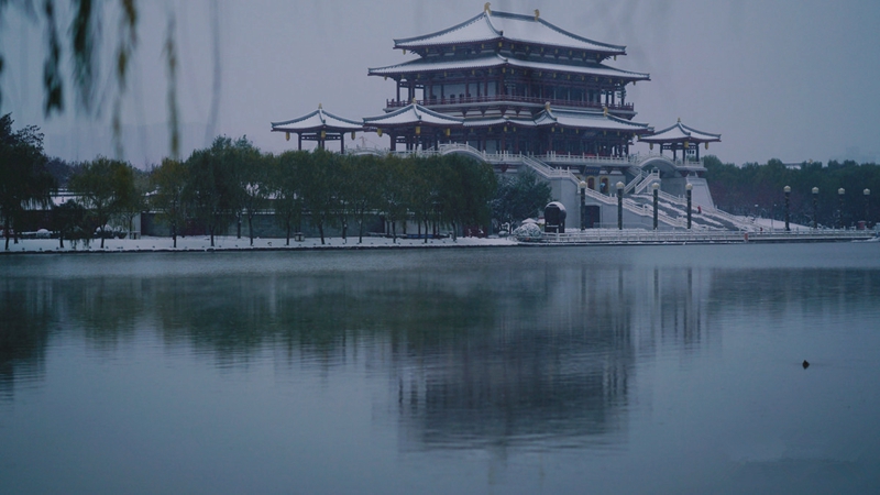 Schöne und silberne Stadt Xi´an nach dem Schnee