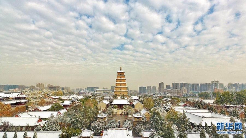 Schöne und silberne Stadt Xi´an nach dem Schnee