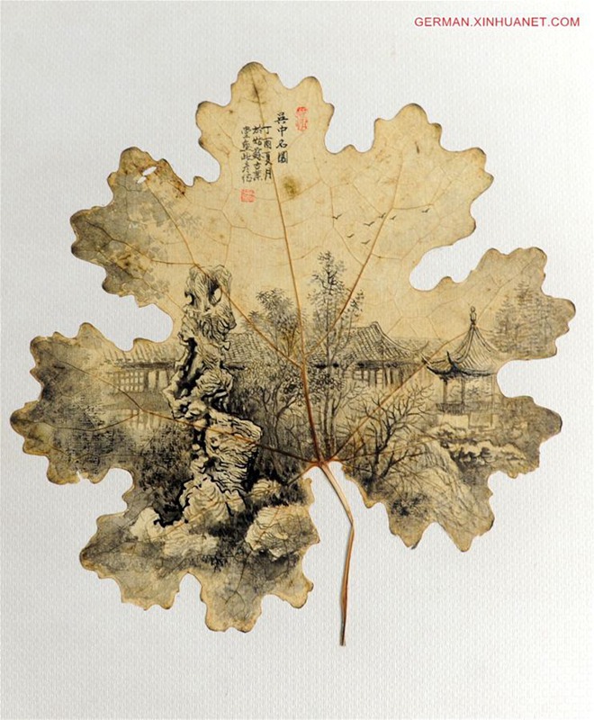 Klassische chinesische Gärten in Blatt-Malerei-Kunstwerken
