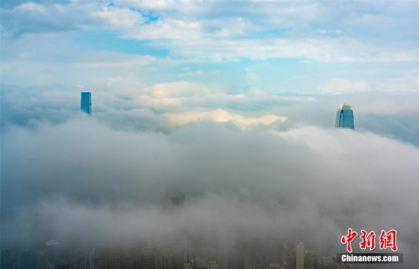 Nebel verwandelt Victoria Harbour in ein Wunderland