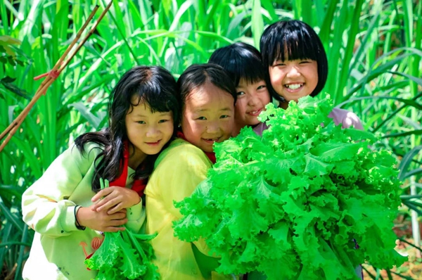 Die Schüler und ihr Bauernhof in Yunnan