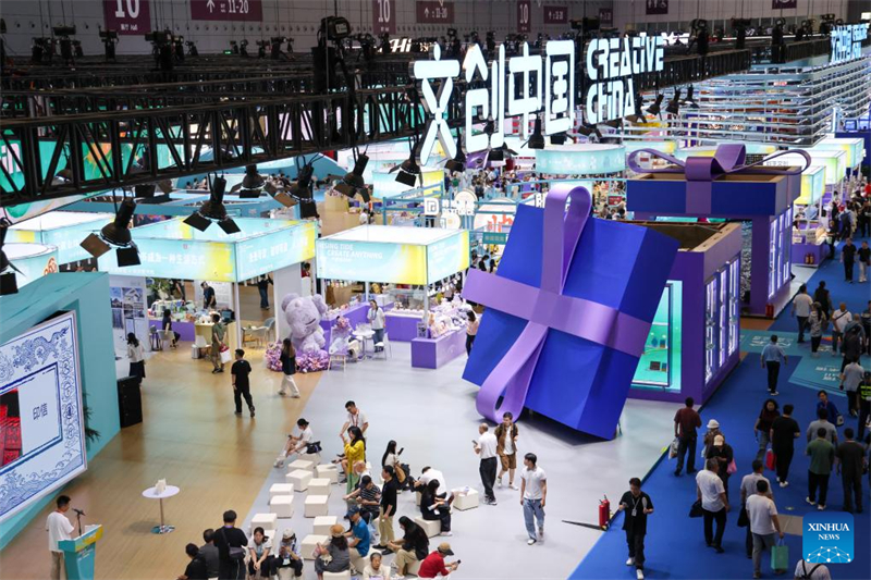 Der Ausstellungsbereich „Creative China“ auf der 22. Internationalen Messe für Kulturindustrien in China (Shenzhen) in Shenzhen in der südchinesischen Provinz Guangdong am 22. Mai 2026. (Foto: Xinhua/Liang Xu)